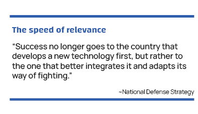 Image quote: "Success no longer goes to the country that develops a new technology first, but rather to the one that better integrates it and adapts its way of fighting." - National Defense Strategy